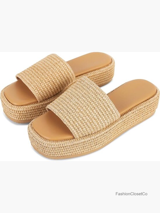 Shoes - Jute Platform Espadrille Sandals - Slip On Wedges with Ankle Strap - Bohemia